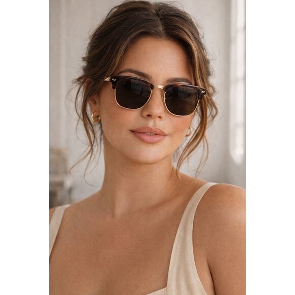 NYMOS Clubmaster Browline Sunglasses Tortoise Gold Frame Retro w Case Cloth NWOT main image 9